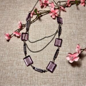 VINTAGE Silver and Purple Layered Necklace with Chunky Square Beads